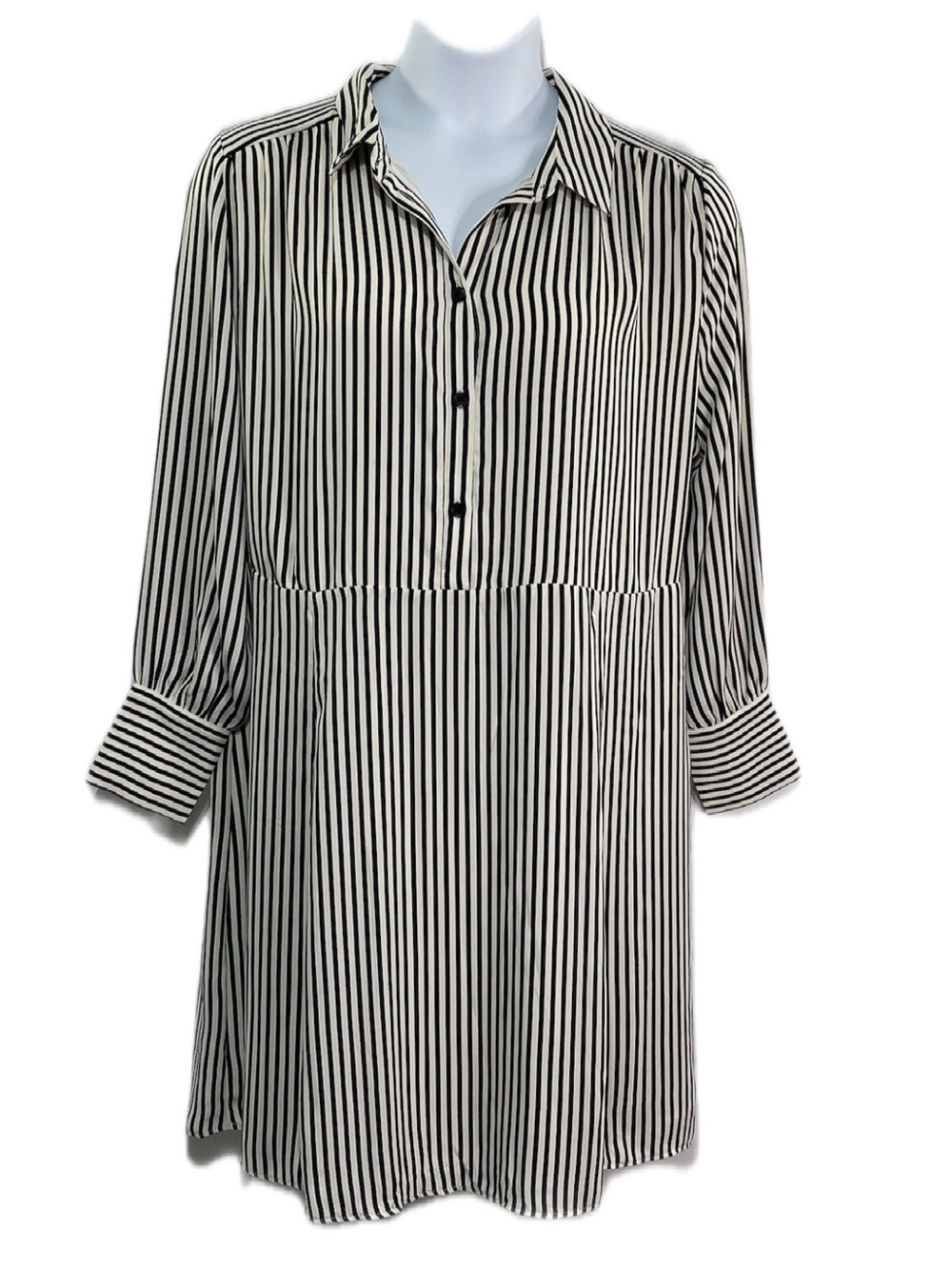 H&M Black and White Long-Sleeve Striped Shirt Dress size xl